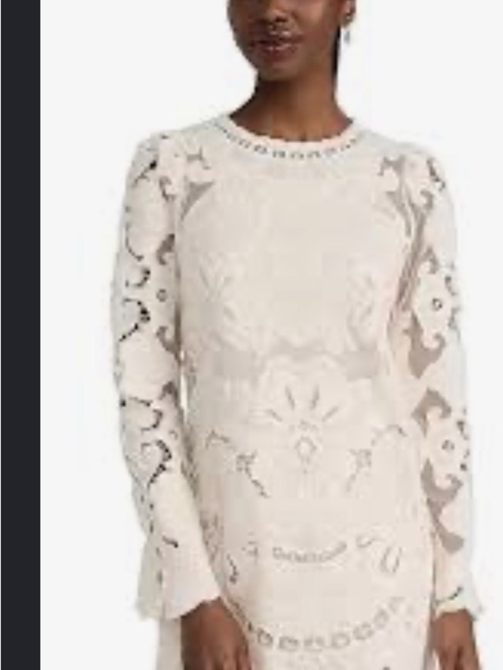 Sea Cream Lace Long-Sleeve Midi Dress